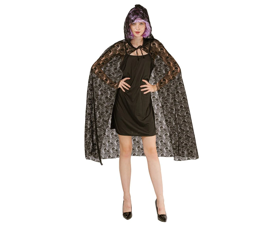 Hooded cape with skulls, size M